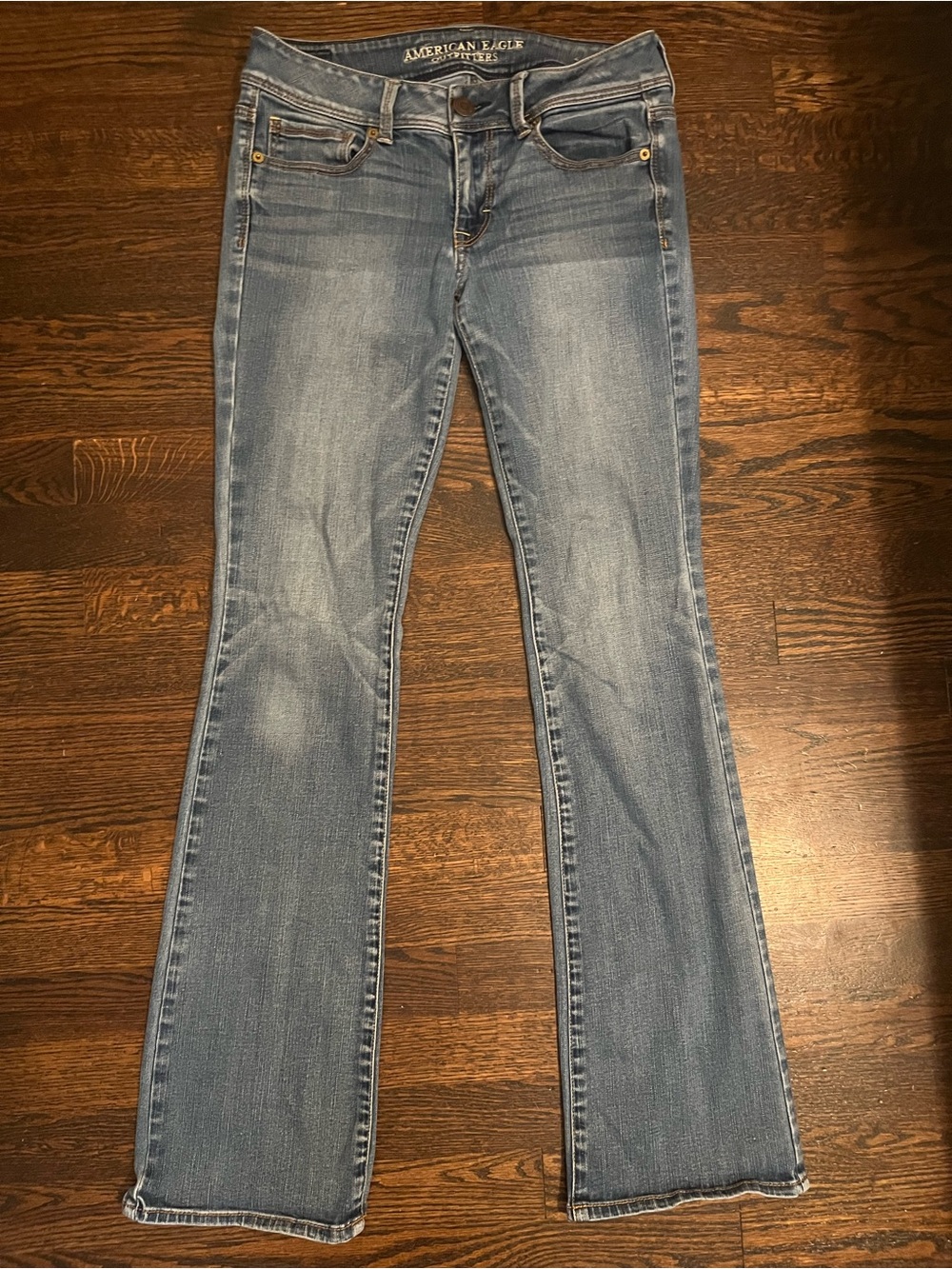 Y2K American Eagle Kick Boot Jeans Size 6 Super Stretch Light Wash Low Rise